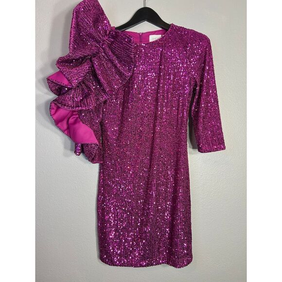 ONE33 Social Magenta Sequin Cocktail Dress Ruffle Detail Party Evening Formal - Picture 2 of 8